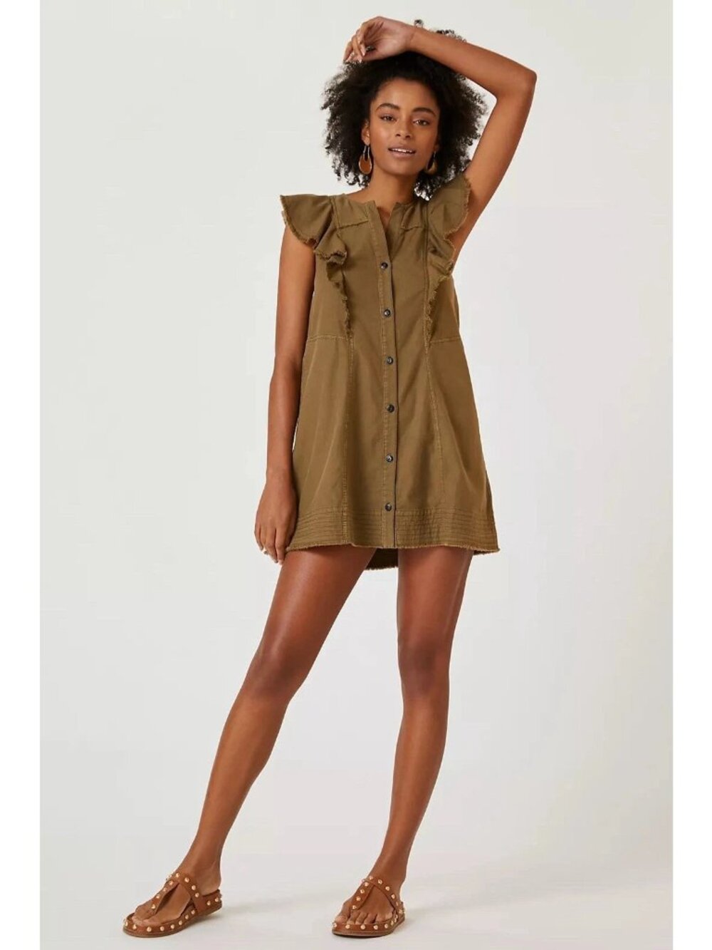 Anthropologie Pilcro Moss Flutter Sleeve Button Front Tunic Dress Medium